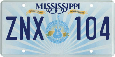 MS license plate ZNX104