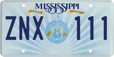 MS license plate ZNX111