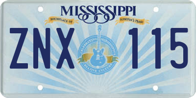 MS license plate ZNX115