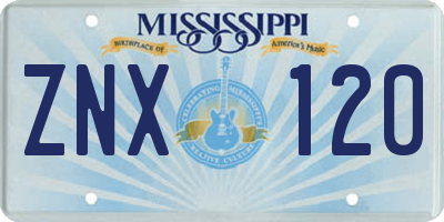 MS license plate ZNX120