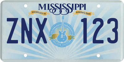 MS license plate ZNX123
