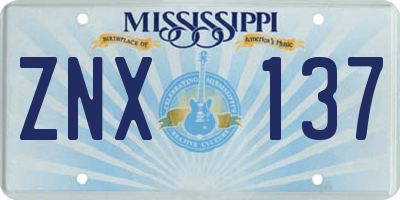 MS license plate ZNX137