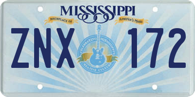 MS license plate ZNX172