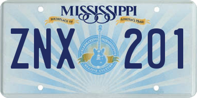MS license plate ZNX201
