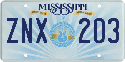 MS license plate ZNX203