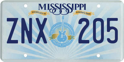 MS license plate ZNX205