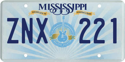 MS license plate ZNX221