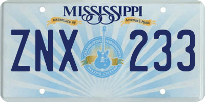MS license plate ZNX233