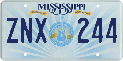 MS license plate ZNX244