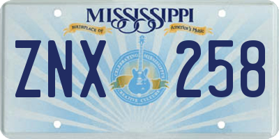 MS license plate ZNX258