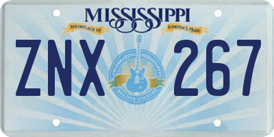 MS license plate ZNX267