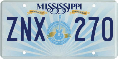MS license plate ZNX270