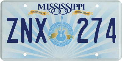 MS license plate ZNX274