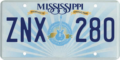 MS license plate ZNX280