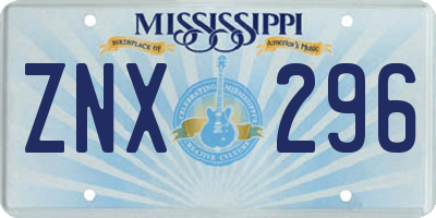 MS license plate ZNX296