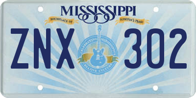 MS license plate ZNX302