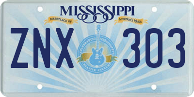 MS license plate ZNX303