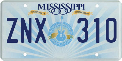 MS license plate ZNX310