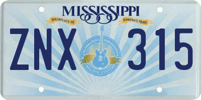 MS license plate ZNX315