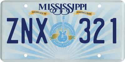 MS license plate ZNX321