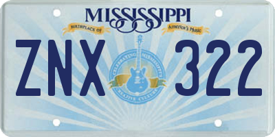 MS license plate ZNX322