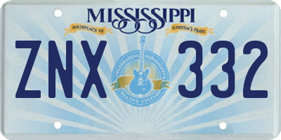 MS license plate ZNX332