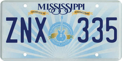 MS license plate ZNX335