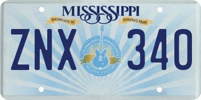 MS license plate ZNX340
