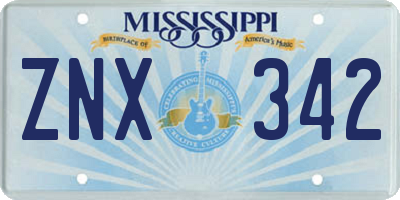 MS license plate ZNX342