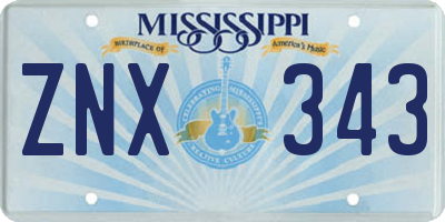 MS license plate ZNX343