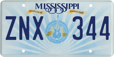 MS license plate ZNX344
