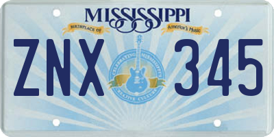 MS license plate ZNX345
