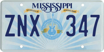 MS license plate ZNX347