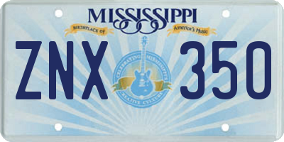 MS license plate ZNX350