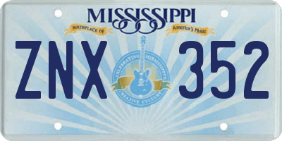 MS license plate ZNX352