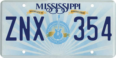 MS license plate ZNX354