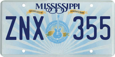 MS license plate ZNX355