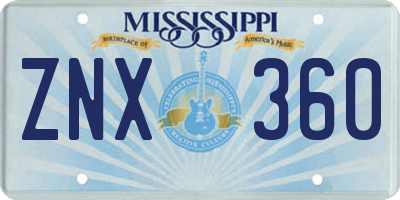 MS license plate ZNX360