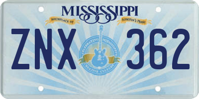 MS license plate ZNX362