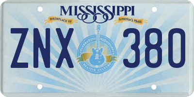 MS license plate ZNX380