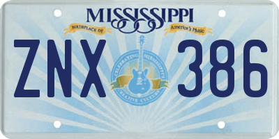 MS license plate ZNX386