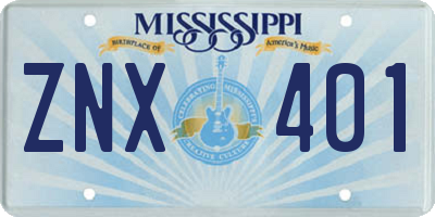 MS license plate ZNX401