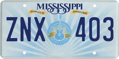 MS license plate ZNX403