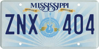 MS license plate ZNX404