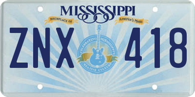 MS license plate ZNX418