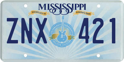 MS license plate ZNX421