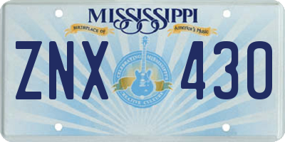 MS license plate ZNX430