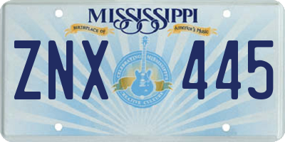MS license plate ZNX445
