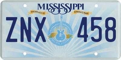 MS license plate ZNX458