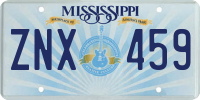 MS license plate ZNX459